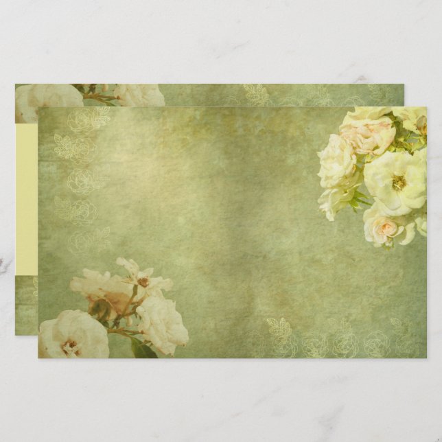 White Roses Vintage  Stationery (Front/Back)