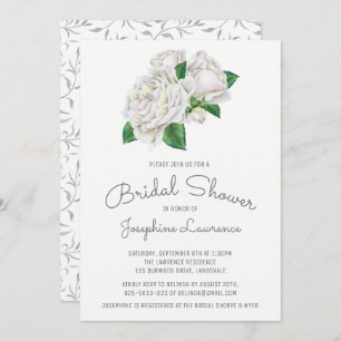 White Roses Watercolor Bridal Shower Invitations