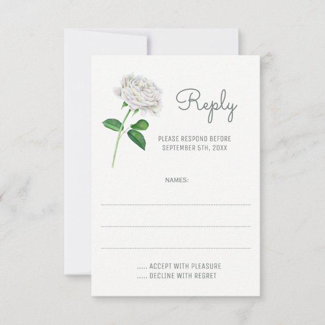 White Roses Watercolor Wedding Reply Cards (Front)