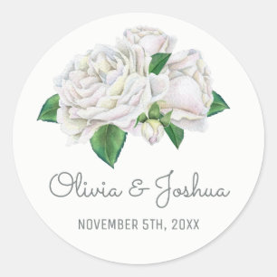 White Roses Watercolor Wedding Stickers