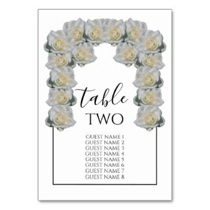 White Roses Wedding Guest Names Table Number