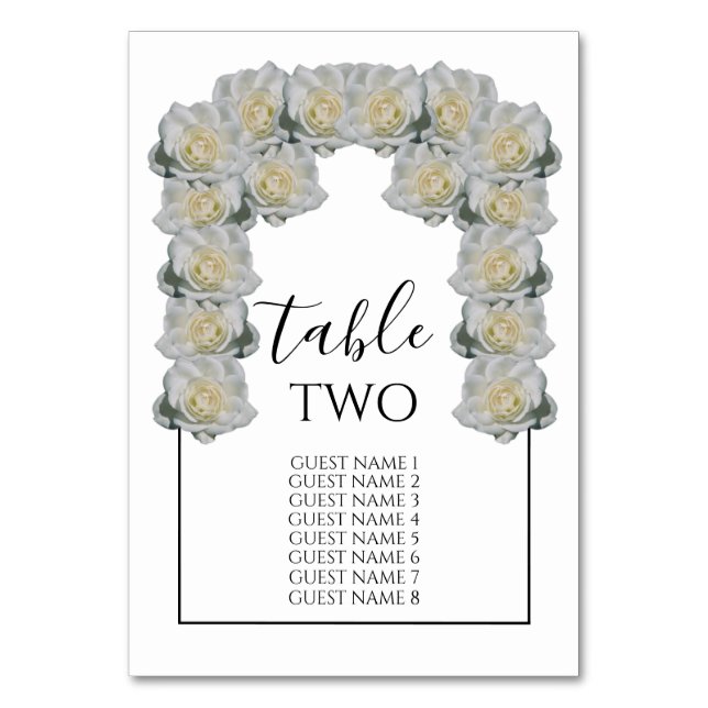 White Roses Wedding Guest Names Table Number (Front)