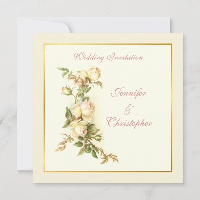 White roses wedding invitation (Front)
