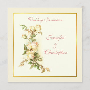 White roses wedding invitation
