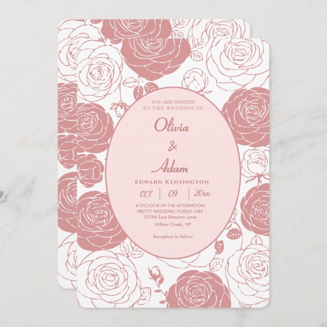 White Roses Wedding Invitation (Front/Back)