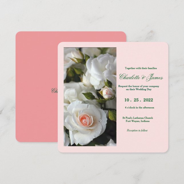 White Roses Wedding Invitation (Front/Back)