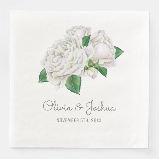 White Roses Wedding Napkin (Front)