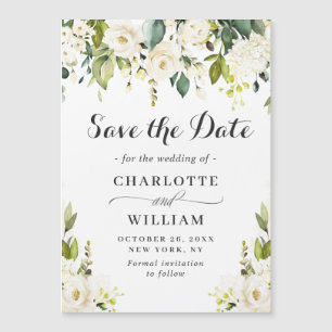 White Roses Wedding Save the Date Magnetic Card