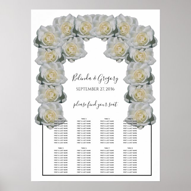 White Roses Wedding Seating Chart (Front)