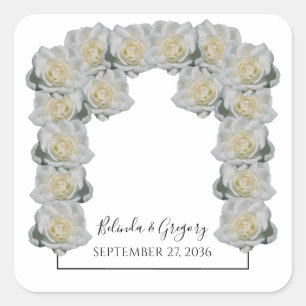 White Roses Wedding Square Sticker