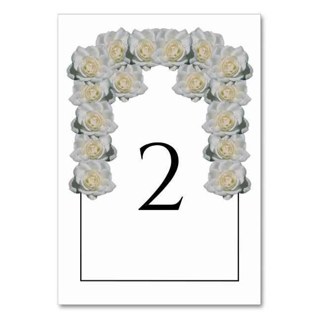 White Roses Wedding Table Number Card (Front)