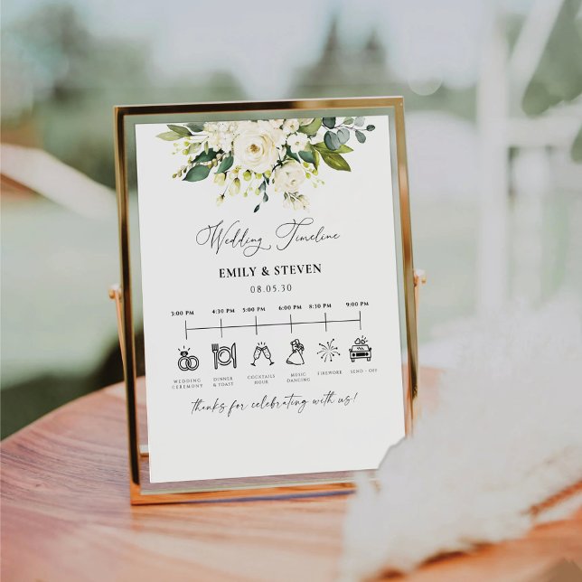 White Roses Wedding Timeline Sign (Creator Uploaded)