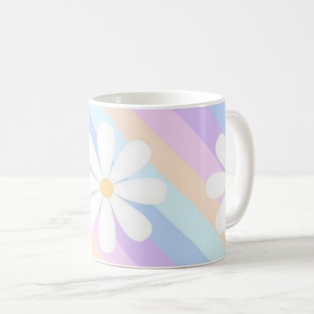white roses with a colourful background coffee mug (Front Right)