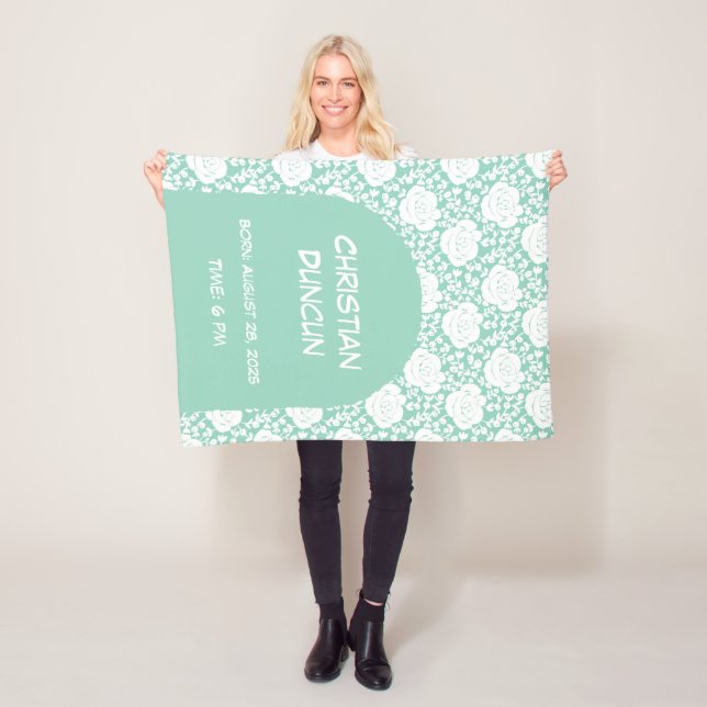 White Roses with An Arch Baby Shower Gift Fleece Blanket (In Situ)