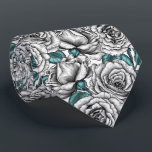 White roses with blue leaves tie<br><div class="desc">Beautiful hand-painted digital pattern,  white roses with blue leaves.</div>