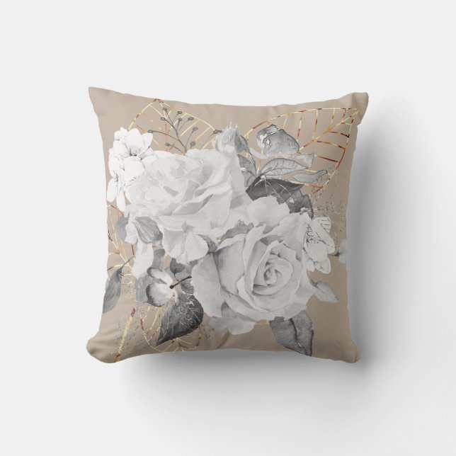 White Roses with Gold Leaf Cushion (Front)