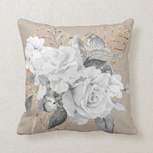 White Roses with Gold Leaf Cushion