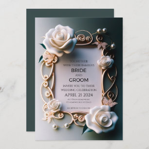 White Roses with Golden Ornaments Invitation