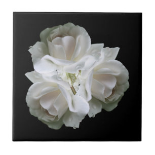 White Roses With Raindrops Bouquet        Ceramic Tile