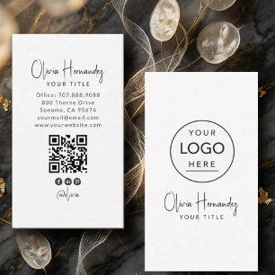 White Round Custom Logo QR Code Social Media Business Card