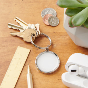 White Round Metal Keychain