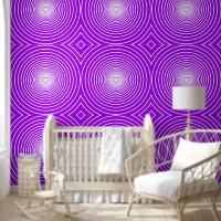 White Round Striped Purrple Wallpaper with Hearts