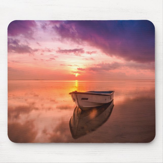 White Row Boat on Body of Water Mouse Pad (Front)