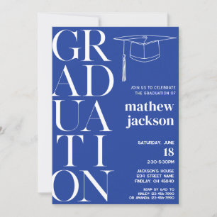 White Royal Blue Background '24 Graduation Party Invitation