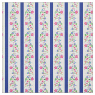 White, royal blue/folk flowers/stripe(2)white fabric