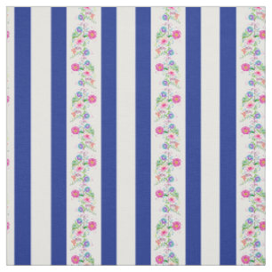 White, royal blue/folk flowers/stripe/white fabric