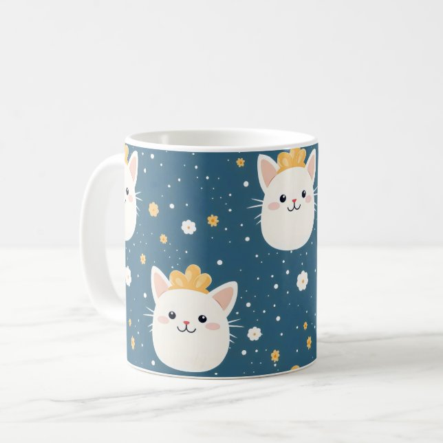 White Royal Cat Pattern Coffee Mug (Front Left)