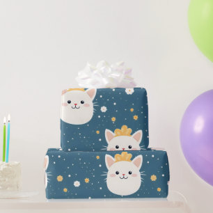 White Royal Cat Pattern Wrapping Paper