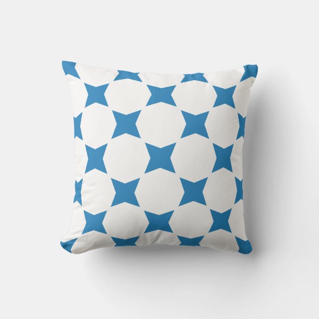White & Royal Pastel Blue Star Pattern Design Cushion (Front)