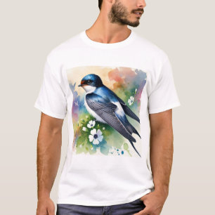 White rumped swallow 060924AREF138 - Watercolor T-Shirt