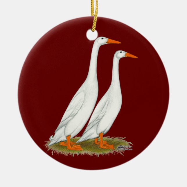 White Runner Ducks Ceramic Tree Decoration (Front)