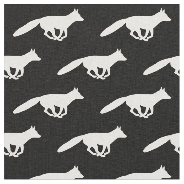White Running Fox Silhouettes Pattern | Wildlife Fabric (Close Up)