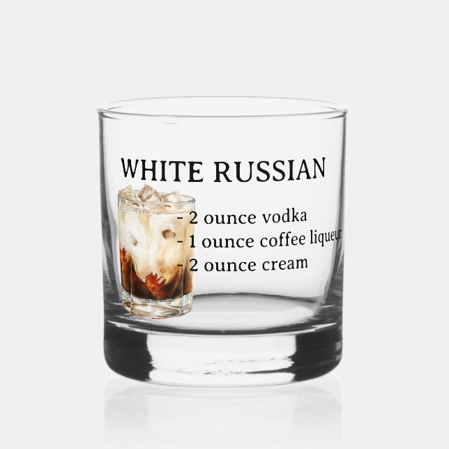 White Russian Vodka Recipe Cocktail Whiskey Glass (Front)
