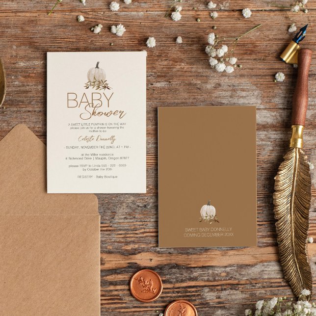 White Rustic Boho Pumpkin Neutral Baby Shower Invitation (Creator Uploaded)