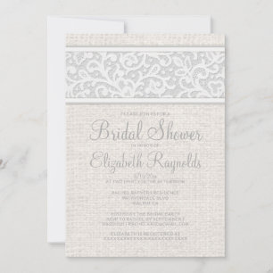 White Rustic Burlap Linen Bridal Shower Invitation