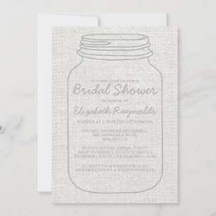 White Rustic Burlap Mason Jar Bridal Shower Invite