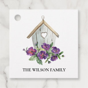 WHITE RUSTIC COUNTRY VIOLET BIRD FLORAL HOUSE FAVOUR TAGS