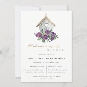 WHITE RUSTIC FLORAL BIRDHOUSE REHEARSAL DINNER INVITATION