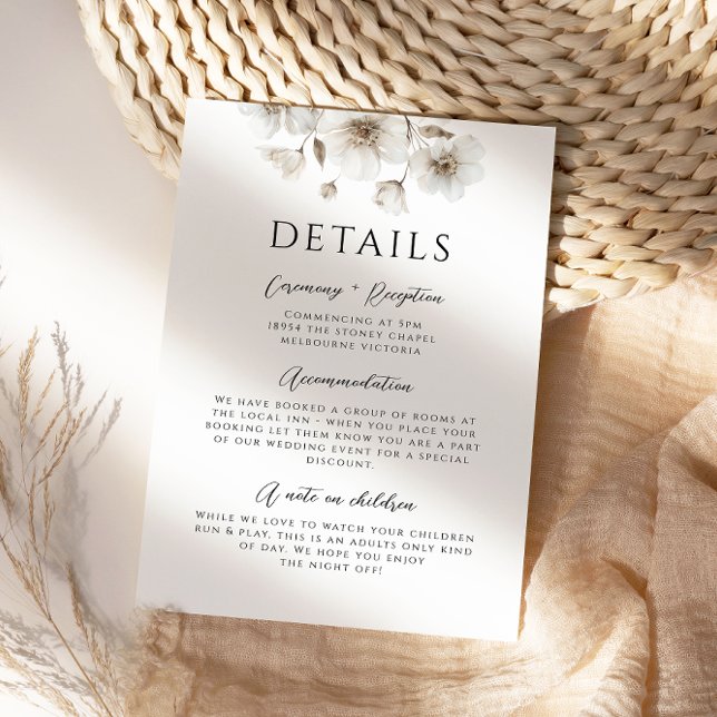 White Rustic Flower Elegant Wedding Details Enclosure Card (Creator Uploaded)