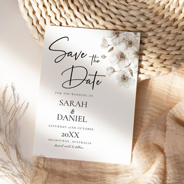 White Rustic Flower Elegant Wedding Save The Date (Creator Uploaded)