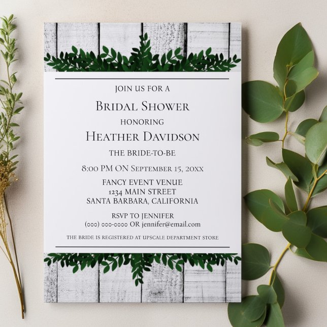White Rustic Foliage Bridal Shower Invite (White Rustic Foliage Bridal Shower Invite)