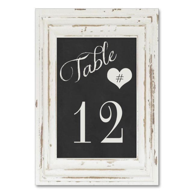 White Rustic Frame Chalk Typography Table Number (Front)