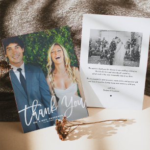 White Rustic Hand Lettering Photo Wedding Thank You Card
