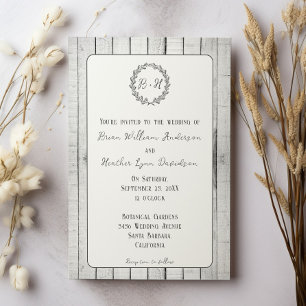 White Rustic Monogram Wedding Invitation