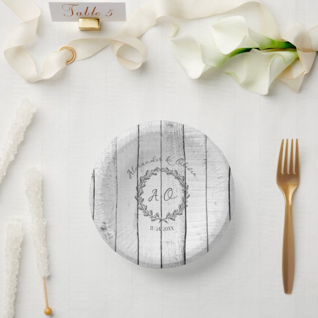 White Rustic Monogram Wedding Paper Bowls Paper Plate (Wedding)