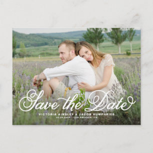 White Rustic Whimsical Script Photo Save the Date Postcard